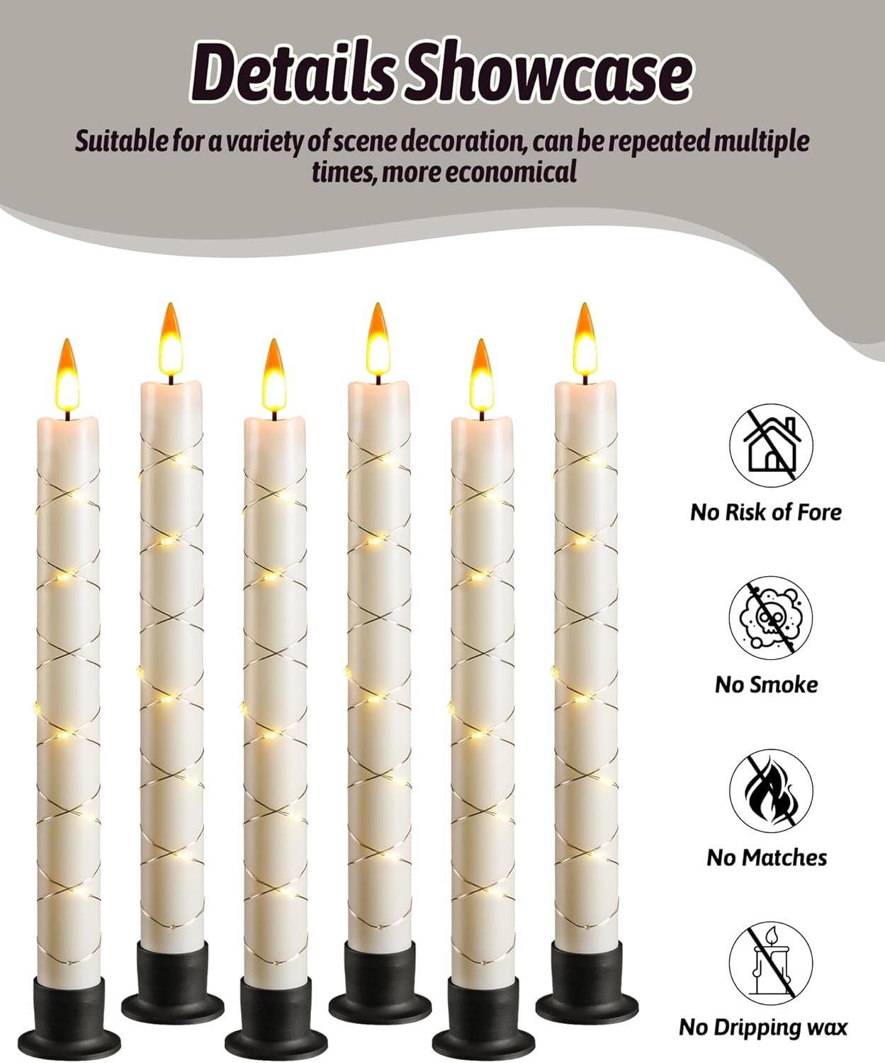 LED Flameless Cone Candle, 6pcs