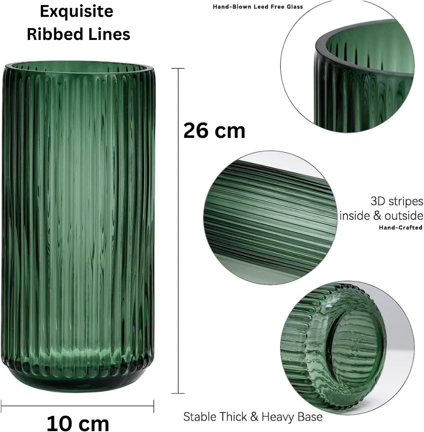 26cm Thickened Green Glass Vase