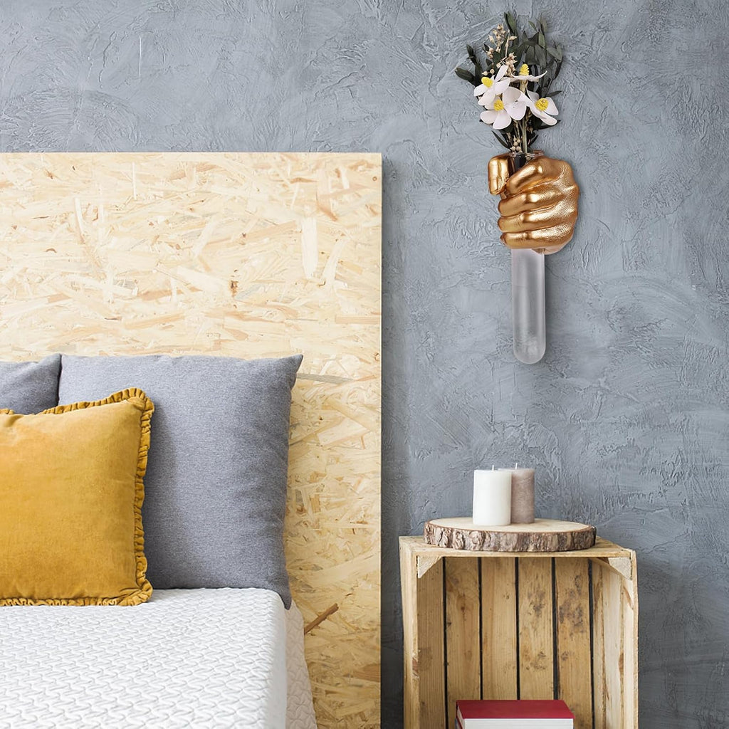 Gold Wall Hand Vase Sculpture