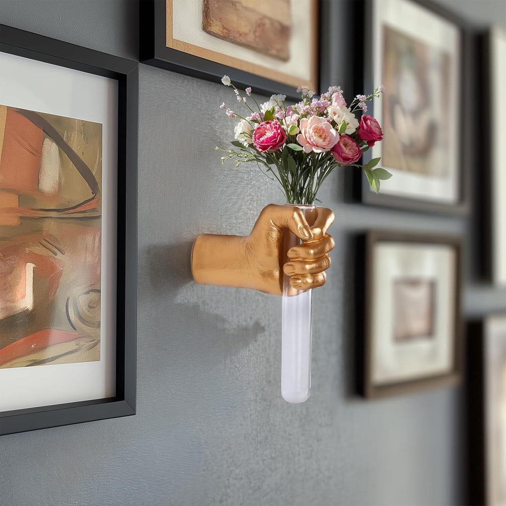 Gold Wall Hand Vase Sculpture